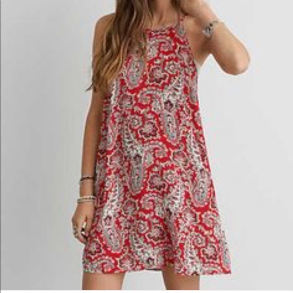 AE Red High Neck Floral Dress
